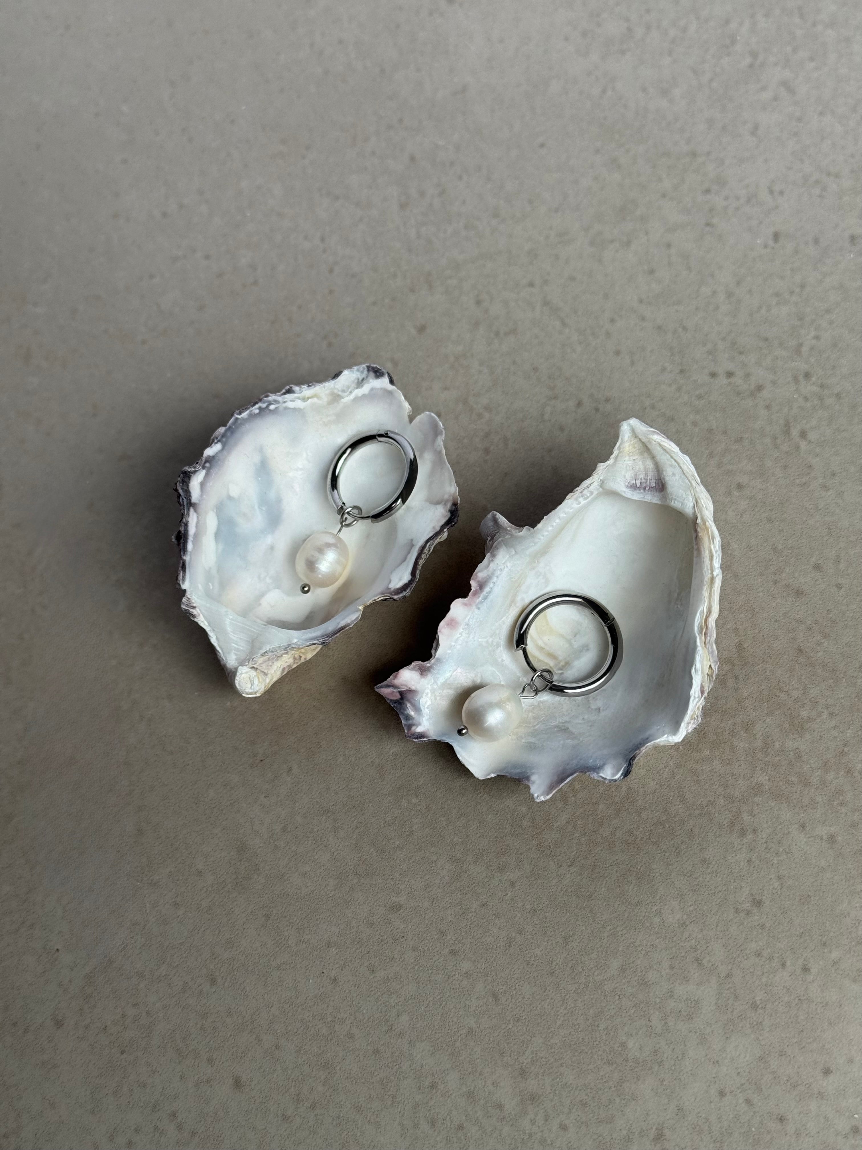 Silver Lux Hoops - Potato Pearl