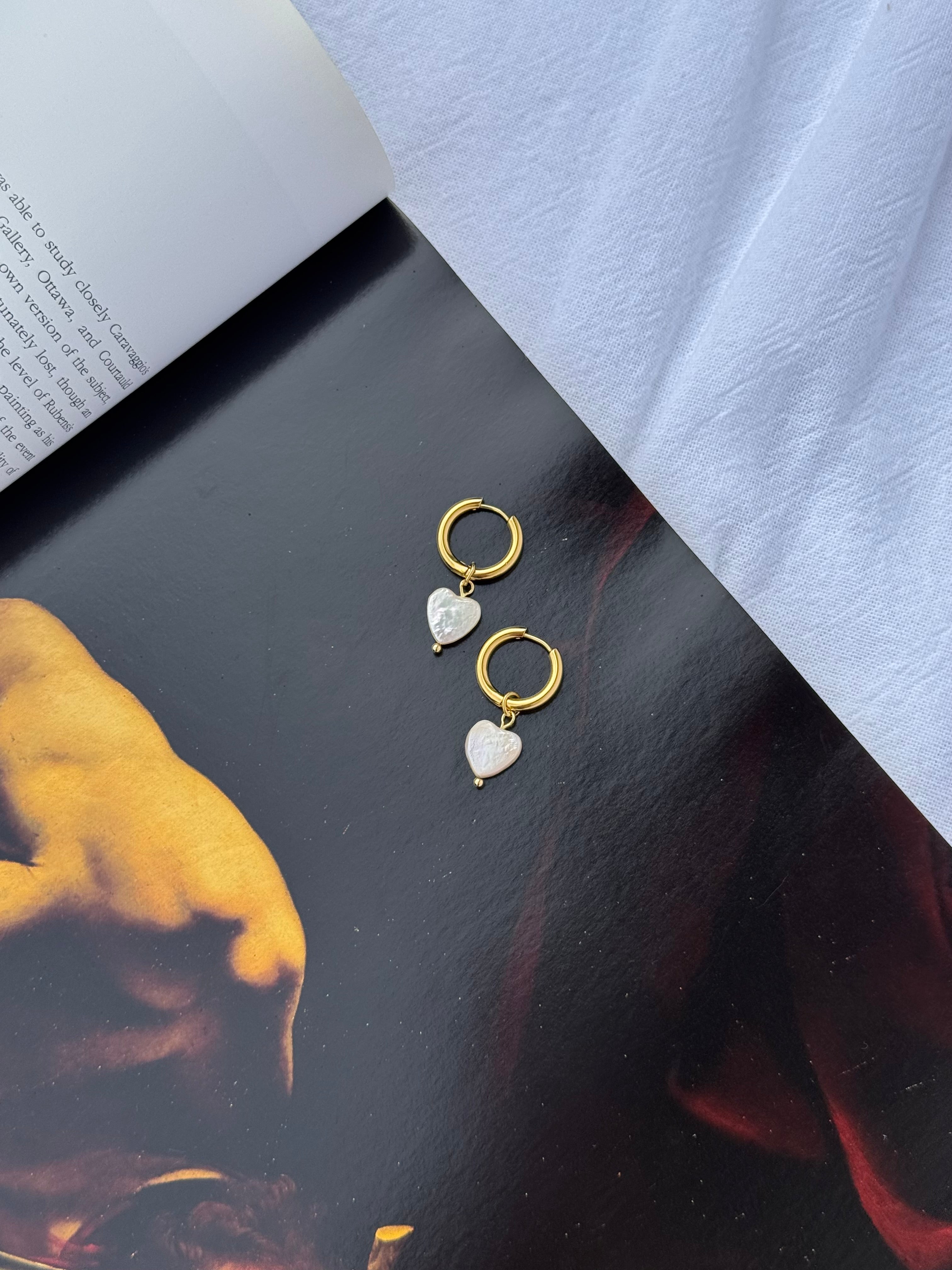 Darling Gold Hoops with Pearl Hearts