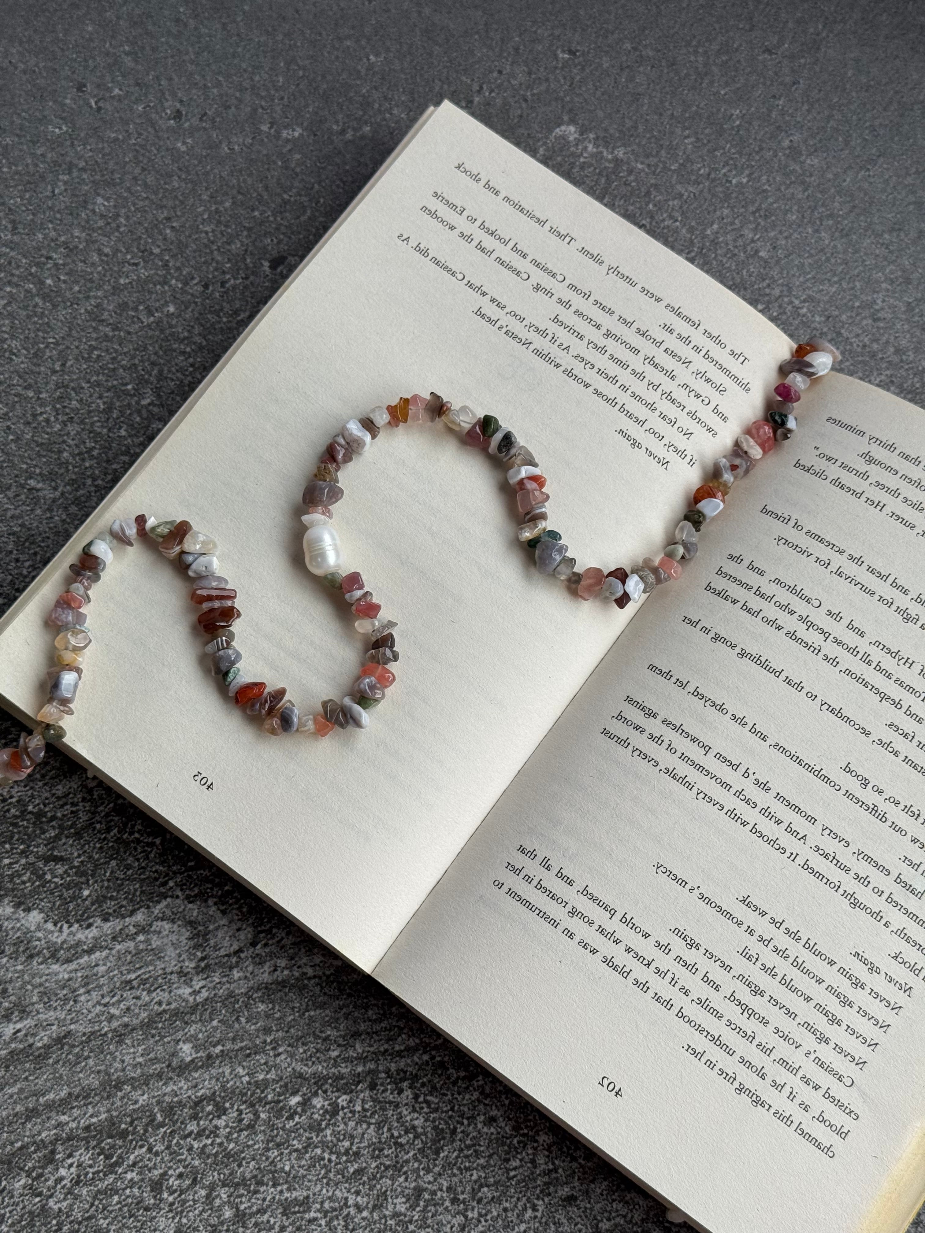 Polished Persian Agate Crystal Chips with Freshwater Pearl Necklace