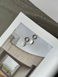 Monet silver chunky huggie hoop earrings with baroque pearl charm, handmade by Salty Gypsy