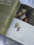 Sloane chunky gold huggie hoop earrings with black glass bead charm, handmade jewellery by Salty Gypsy